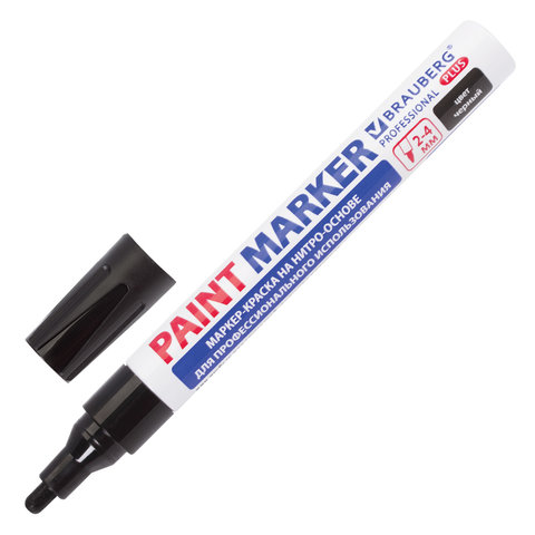 Маркер-краска лаковый (paint marker) 4 мм, ЧЕРНЫЙ, НИТРО-ОСНОВА, алюминиевый корпус, BRAUBERG PROFE