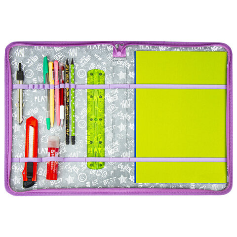 Папка для труда на молнии BRAUBERG А4 с ручкой, 1  отд., картон, органайзер, Charming kitten, 270991