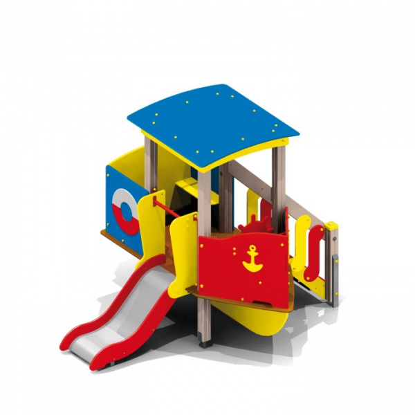 Кораблик "Карапуз", 3-10 лет, деревянный брус, 2450х2855 мм, Н=2200 мм, Н площадки=650 мм