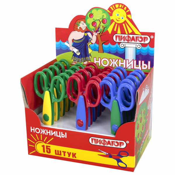 Ножницы ПИФАГОР 135мм, фигурное лезвие ассорти,  в дисплее арт. 230938