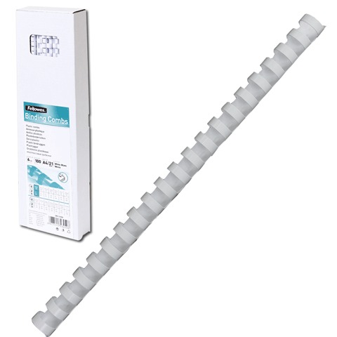 Пружины пласт. д/переплета FELLOWES, КОМПЛЕКТ 100шт, 6мм (для сшивания 10-20л) белые, FS-53450