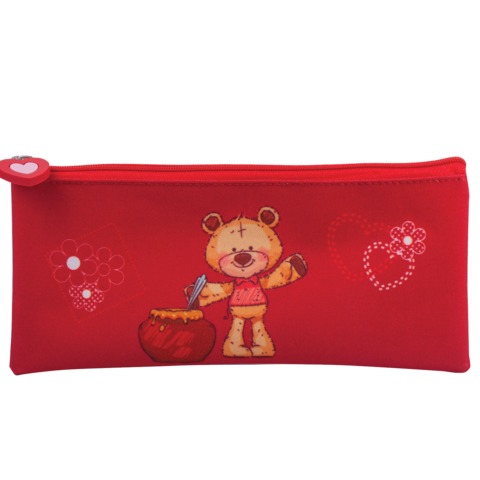 Пенал-косметичка BRAUBERG для нач.школы, дев., красный, Мишка, 21*10 см, 225341