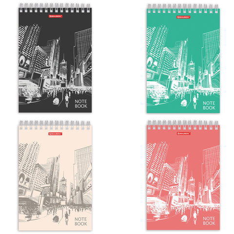 Блокнот А5 (147х207мм), 80л, гребень, тв. картон, клетка, BRAUBERG, Офис, 129821