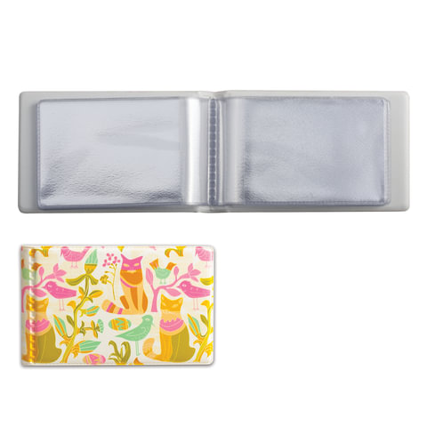 Визитница однорядная на 28 визитных, дисконтных или кредитных карт, кот розовый, 2054.Т8