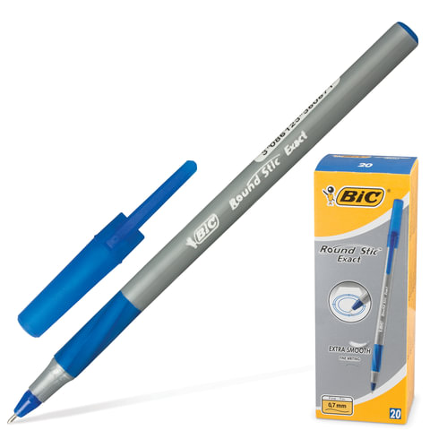 Ручка шариковая BIC "Round Stic Exact", корпус серый, синие детали, толщ. письма 0,35мм,918543,синяя