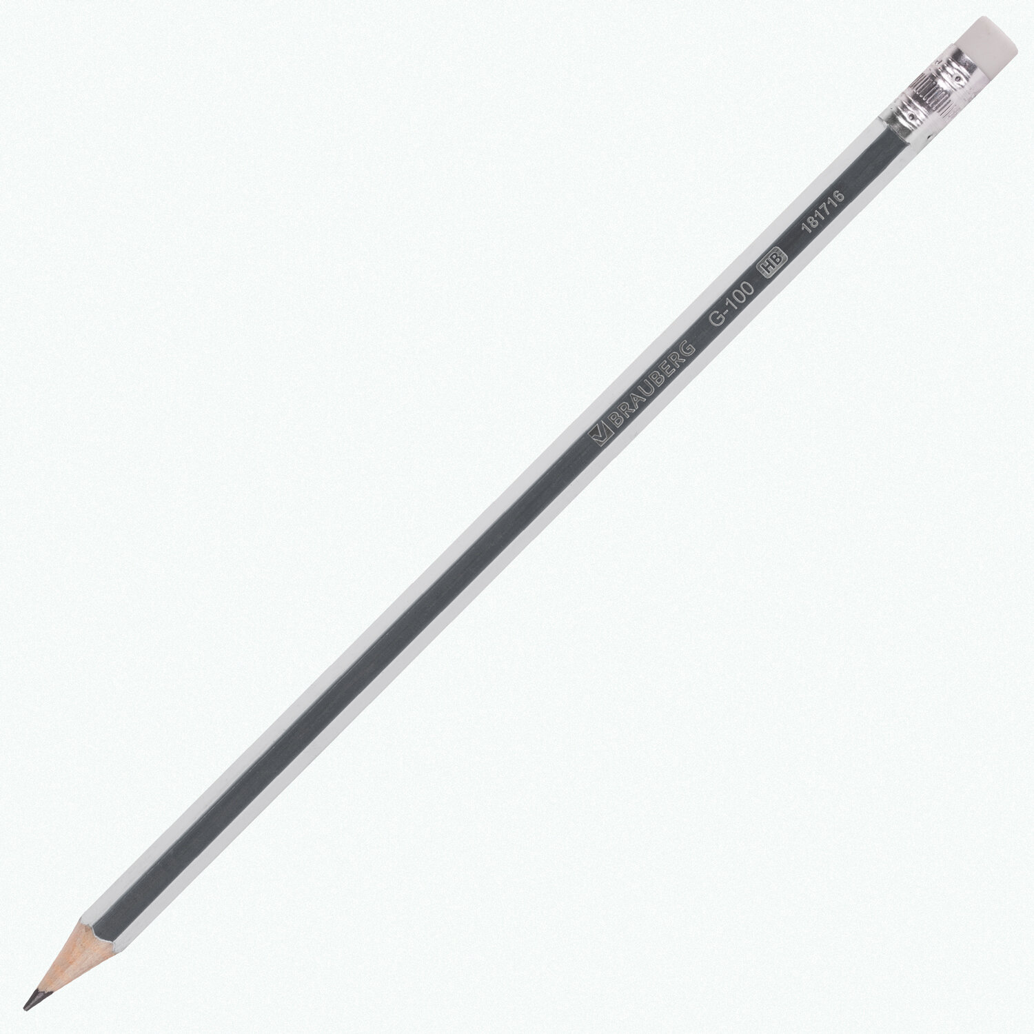 Набор карандашей чернографитных BRAUBERG "G-100" 12 шт., HB, с ластиком, корпус ассорти, 181716 