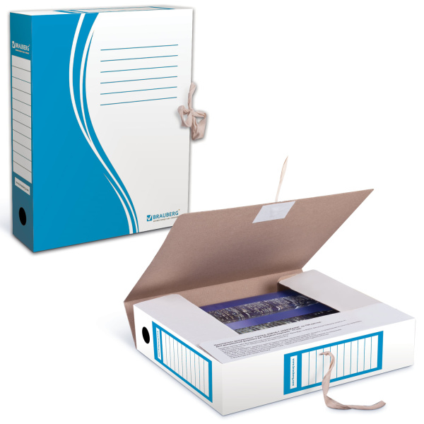 Папка архивная с завязками BRAUBERG 75мм, микрогофрокартон, синяя, до 700л.