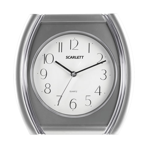 Часы настен. SCARLETT SC-55QU четырехугольн, белые, серебр.рамка, плавный ход, 28.6х28.6х4.0 см