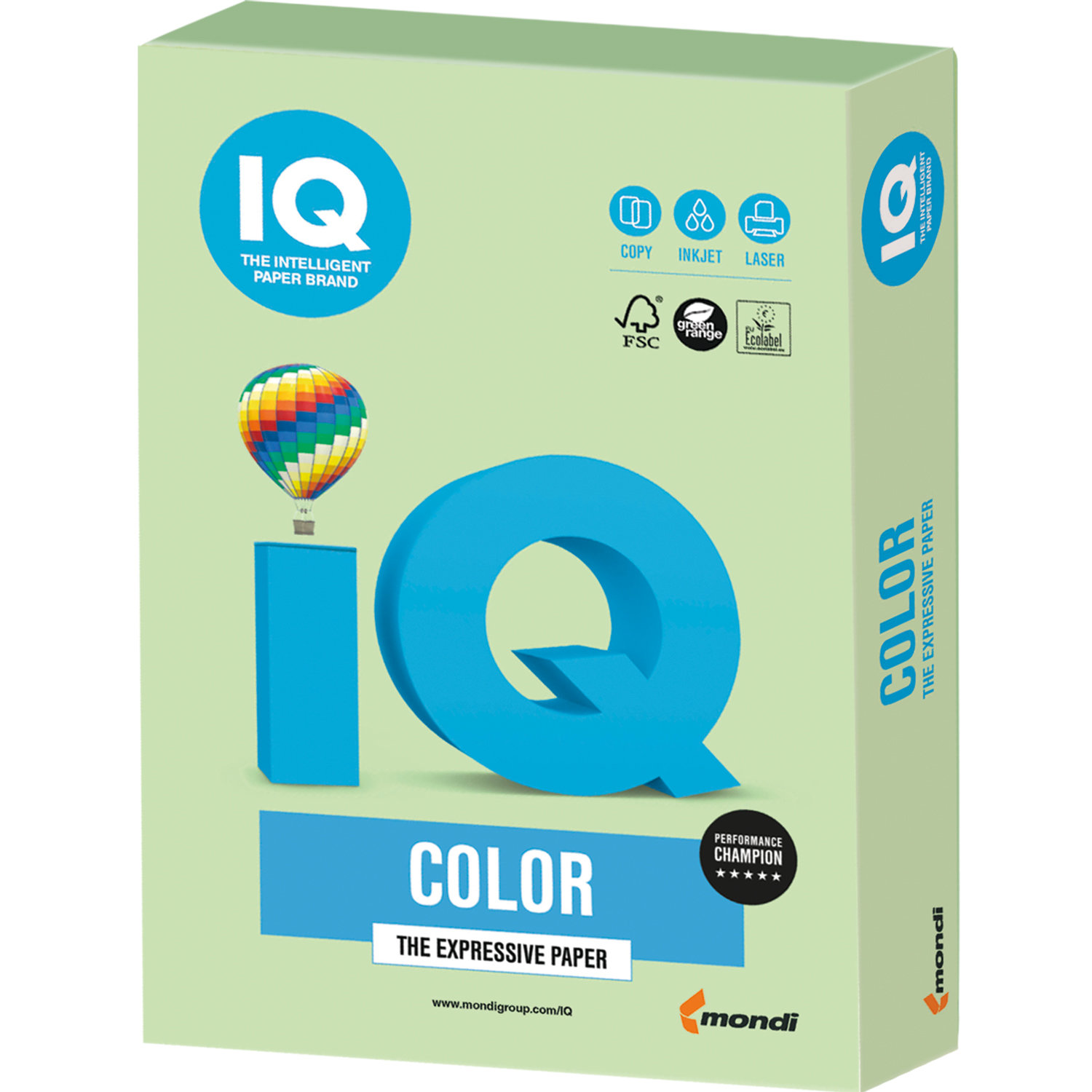 Бумага цветная IQ color, А4, 160 г/м2, 250 л., пастель, зеленая, MG28 