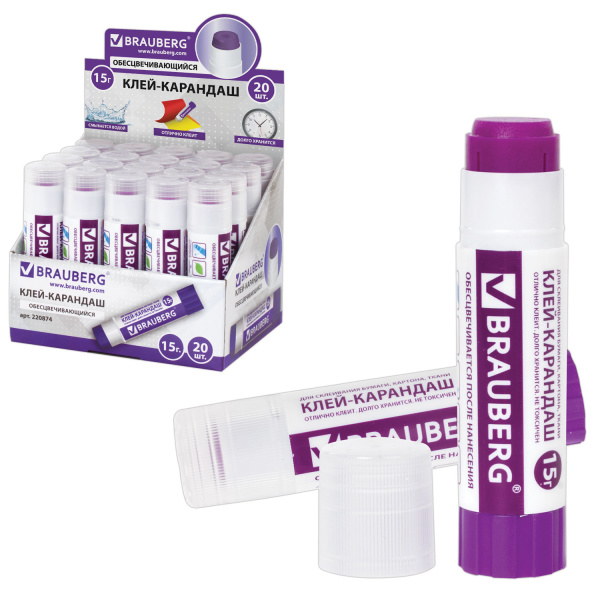 Клей-карандаш BRAUBERG "Хамелеон" 15 г, обесцвечивающийся после высыхания