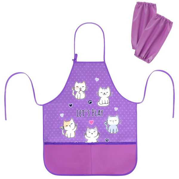 Накидка фартук с нарукавниками для труда BRAUBERG KIDS, 2 кармана, 46x54 см, Kittens, 272451