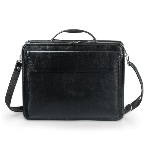 Портфель из кожзама жесткий каркас на молнии "Паритет" 892р, 38х29х6см, черный
