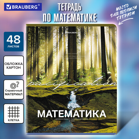 Тетрадь предметная КЛАССИКА ПРИРОДА 48 л., обложка картон, МАТЕМАТИКА, клетка, подсказ, BRAUBERG, 40 Тетрадь предметная КЛАССИКА ПРИРОДА 48 л., обложка картон, МАТЕМАТИКА, клетка, подсказ, BRAUBERG, 40