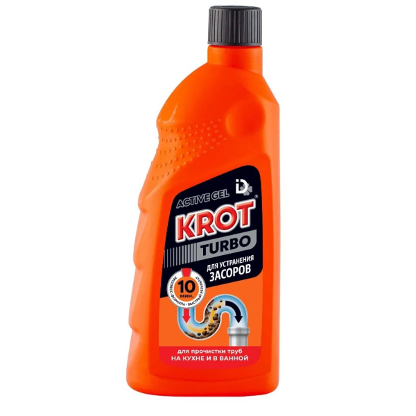 Средство для прочистки канализационных труб 1л КРОТ "Turbo", гель