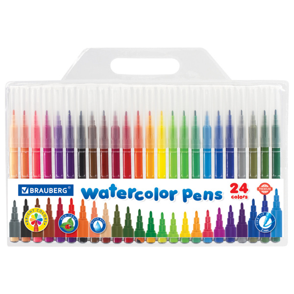 Фломастеры BRAUBERG "PREMIUM", 24 цвета, КЛАССИЧЕСКИЕ, вентилируемый колпачок, ПВХ-упаковка с европо