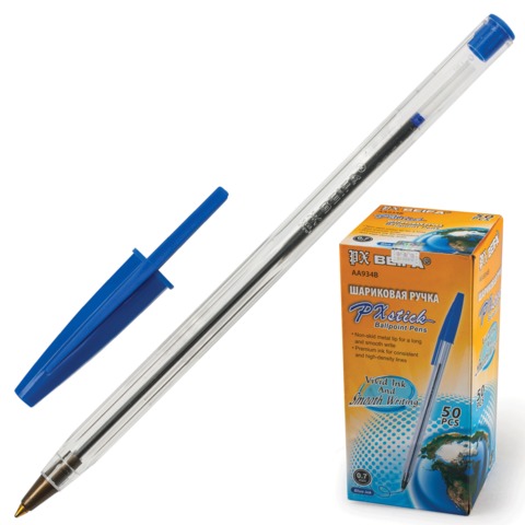 Ручка шариковая BEIFA (Бэйфа) корпус прозрачный, пластиковый наконечник, 1мм, AA934B-BL, синяя