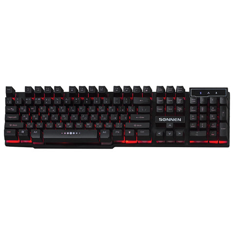 Клавиатура проводная SONNEN KB-7010,USB, 104 клавиши, LED подсветка, черная, 512653