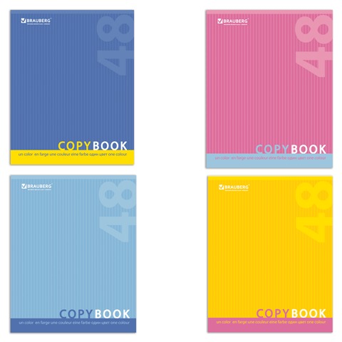 Тетрадь 48л. клетка BRAUBERG, офсет, обл. мел. карт. One Colour (Один цвет), ассорти