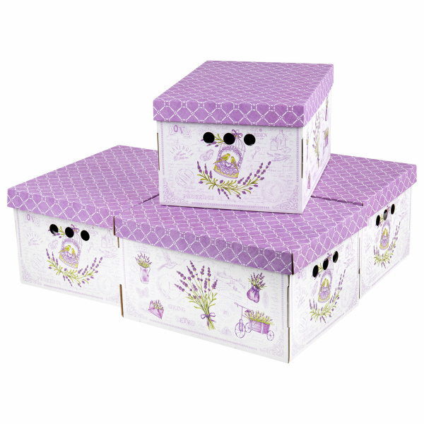 Короб для хранения из плотного микрогофрокартона 330х250х185 мм, КОМП 4 шт., BRAUBERG HOME Лаванда
