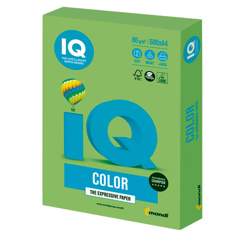 Бумага IQ (АйКью) color, А4, 80 г/м2, 500 л., интенсив зеленая липа, LG46
