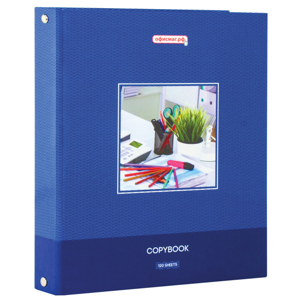 Тетрадь на кольцах А5 (175х215мм) 120л. ОФИСМАГ "Офисный стиль", твердый картон, клетка 