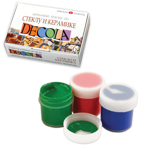 Краски акриловые по стеклу и керамике "Декола", 6 цветов, 20 мл, 4041026