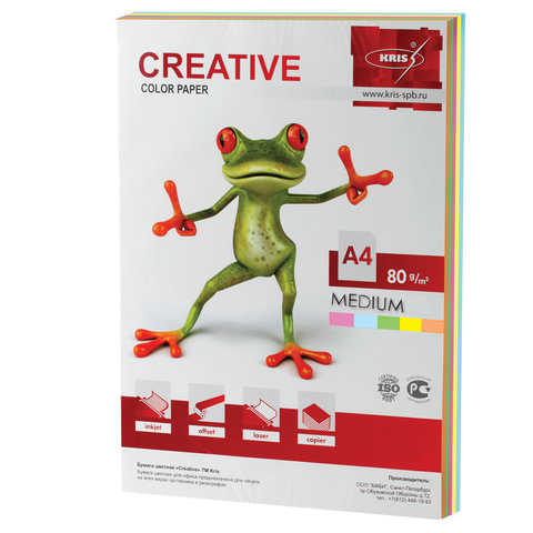 Бумага CREATIVE color (Креатив) А4, 80г/м, 100 л. (5 цв.х20л.) цветная медиум, БОpr-100r, ш/к 40730