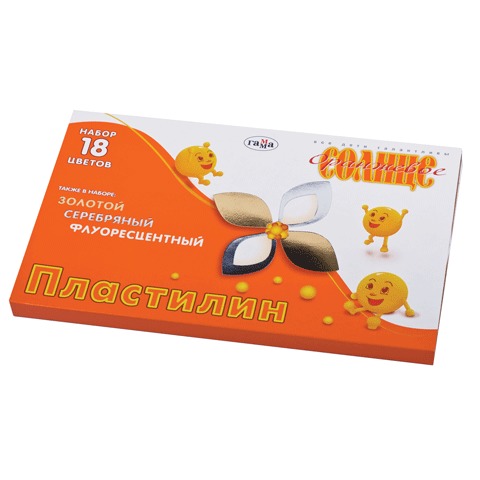 Пластилин ГАММА "Оранжевое солнце", 18цв (6 цв., 6 флуор., 6 перл.) со стеком, 220г, 280040