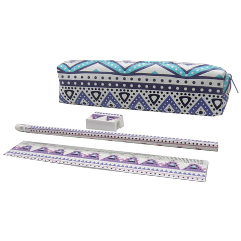 Пенал-косметичка BRAUBERG, с НАПОЛНЕНИЕМ (линейка, карандаш, точилка), АМЕТИСТ, 19*4*3см