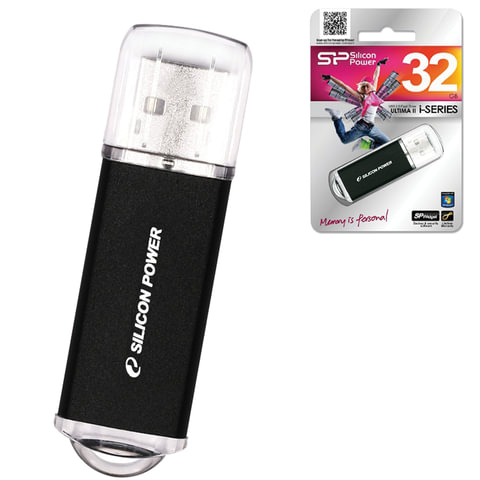 Флэш-диск SILICON POWER 32GB ultima II-I Series USB 2.0, скорость чт/записи - 10/5 Мб/сек, ЧЕРНЫЙ