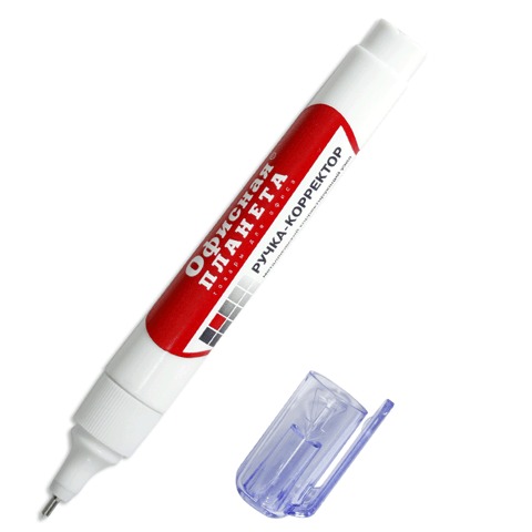 Ручка-корректор ОФИСНАЯ ПЛАНЕТА 9мл, метал. наконечник, в упаковке с подвесом, 222056