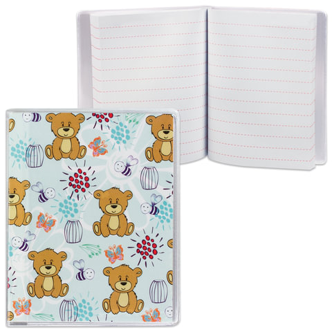 Блокнот А7, 50 л., линия, обложка ПВХ 180 мкм, 2 внешних кармана, ДПС, "Мишки", 80х100 мм, 3128-5