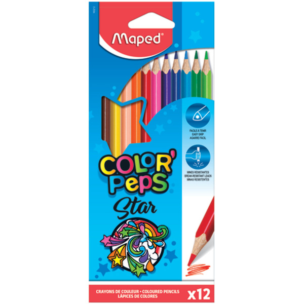 Карандаши цветные MAPED (Франция) "Color Pep's", 12цв, трехгранные, карт. упак., европодвес, 183212