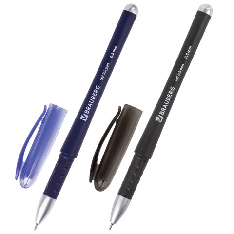 Ручки гелевые BRAUBERG, НАБОР 2шт, корпус прозр., 0,5мм, упаковка с подвесом, 141304, (синий,черный)