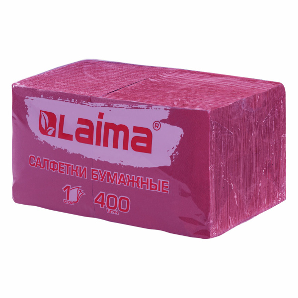 Салфетки бумажные 400 штук 24х24 см "Big Pack" бордовые, 100% целлюлоза, LAIMA, 114725