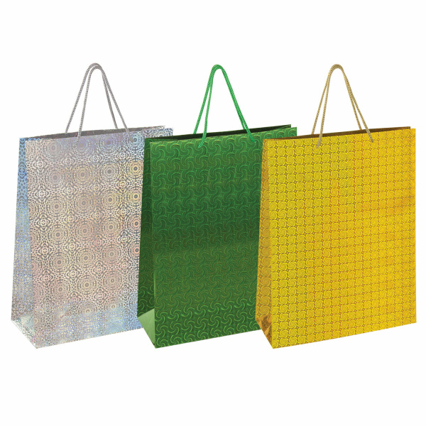 Пакет подарочный (1 штука) 33x13x45 см, ЗОЛОТАЯ СКАЗКА голография, ассорти 3 цвета, 606610
