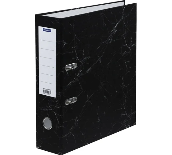 Папка-регистратор OfficeSpace, 80мм, мрамор, черная