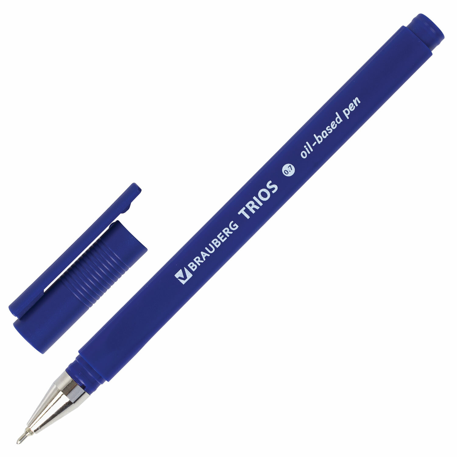 Ручка шариковая масляная BRAUBERG "Trios", СИНЯЯ, трехгранная, корпус синий, узел 0,7мм, 143342
