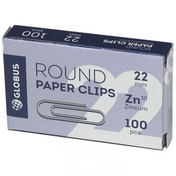 Скрепки 22мм, Globus, 100шт., оцинкованные, карт. упак.