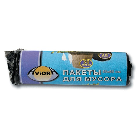 Мешки д/мусора 30л AVIORA, КОМПЛЕКТ 25шт, рулон, ПНД стандарт, 50*60см, 6мкм, черные, 27169