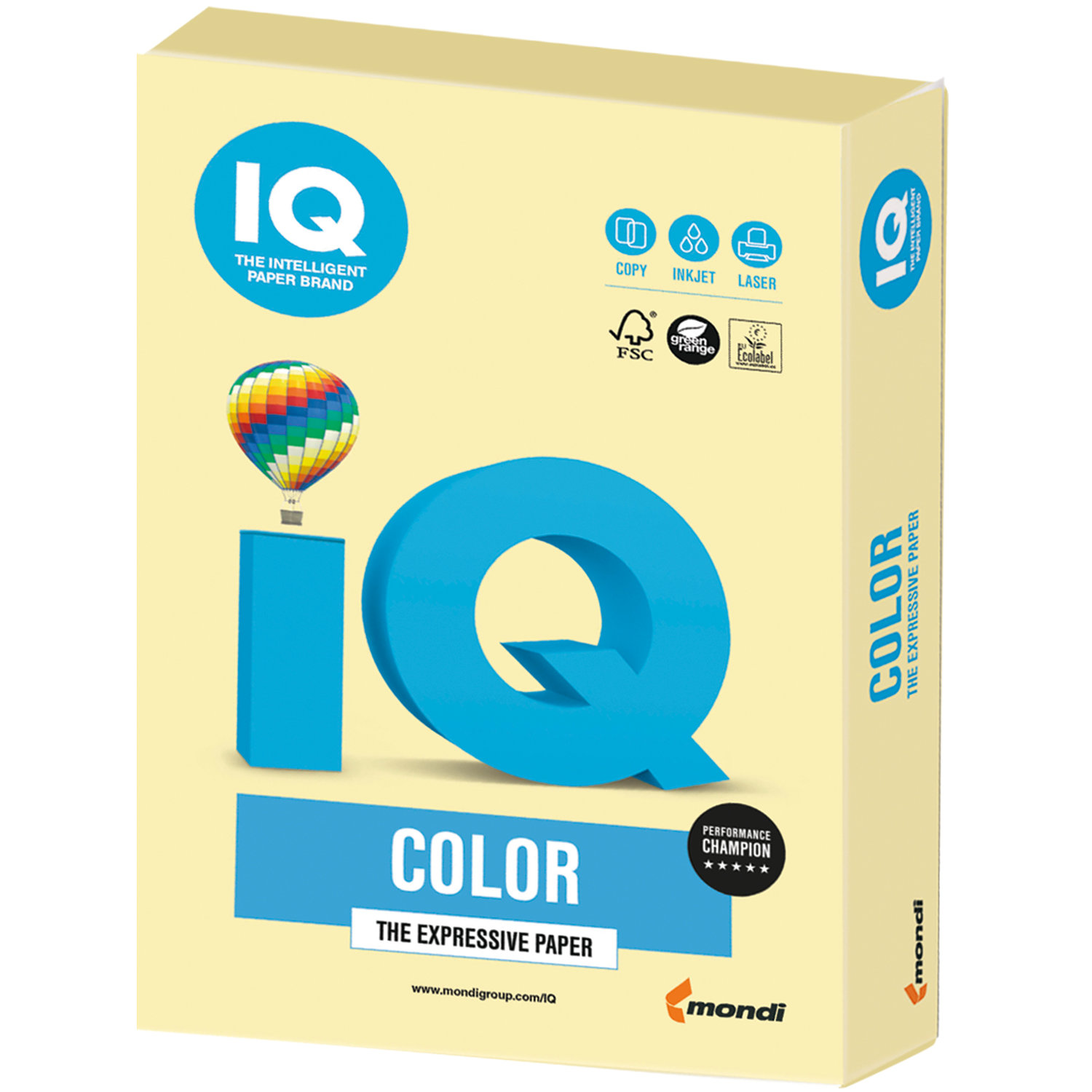 Бумага цветная IQ color, А4, 160 г/м2, 250 л., пастель, желтая, YE23