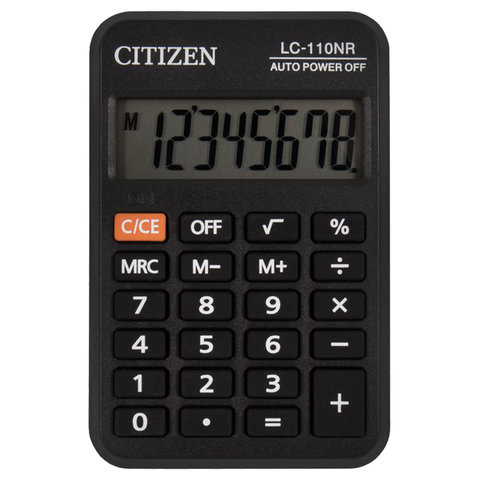 Калькулятор CITIZEN карманный LC-110N, 8 разр., пит. от батарейки, 58х87мм, черный, оригинальный