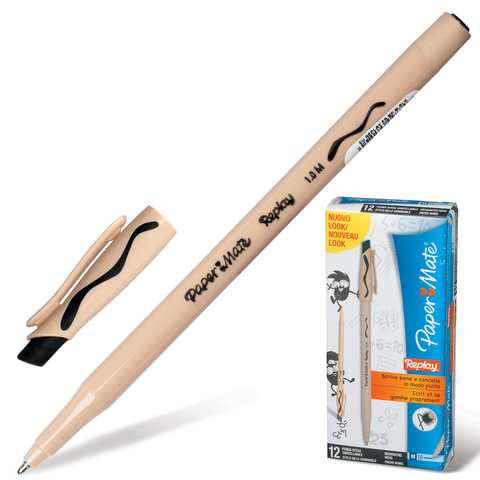 Ручка Пиши-стирай шариковая PAPER MATE "Replay", корпус бежевый, толщ.письма 1,0мм, S0190784, черная