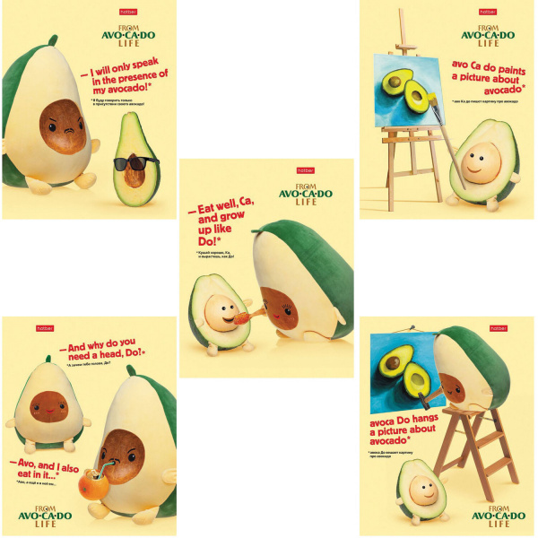 Тетрадь 48л. клетка HATBER, скоба, обложка картон, AvoCaDo life (5 видов в спайке), 48Т5В1 