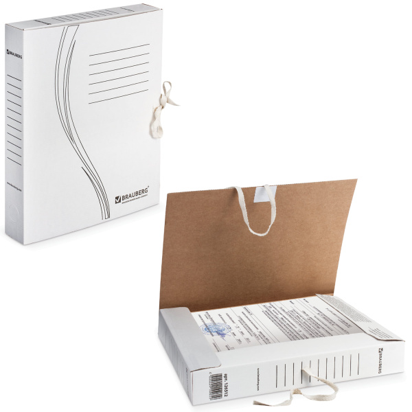 Папка архивная с завязками BRAUBERG 45мм, микрогофрокартон, белая, до 400л.