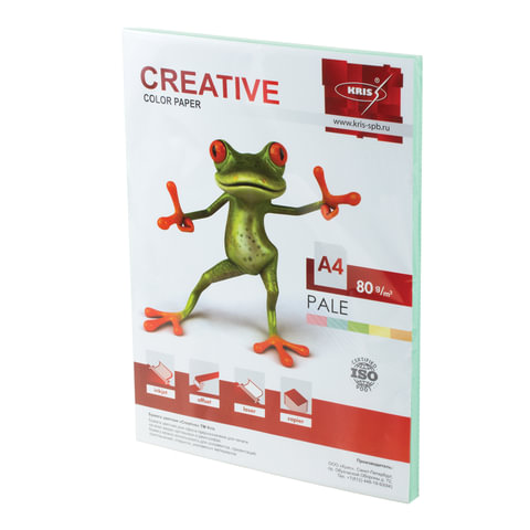 Бумага CREATIVE color (Креатив) А4, 80г/м, 100 л. пастель зеленая, БПpr-100з, ш/к 41874 