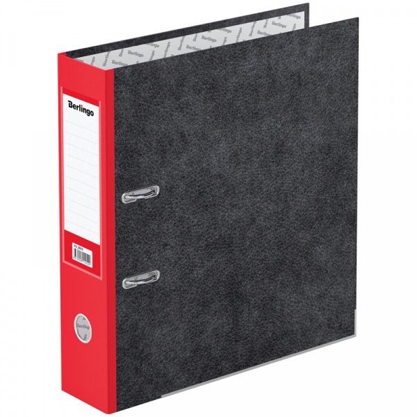 Папка-регистратор Berlingo "Hyper", 80мм, мрамор, с карм. на корешке, нижний метал. кант, красная AT