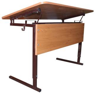 Стол ученич. 2-мест. регул. 2-4гр, наклон столешницы, клен, серый м/к, закругл.углы