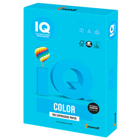 Бумага IQ color, А4, 160 г/м2, 250 л., интенсив светло-синяя, AB48