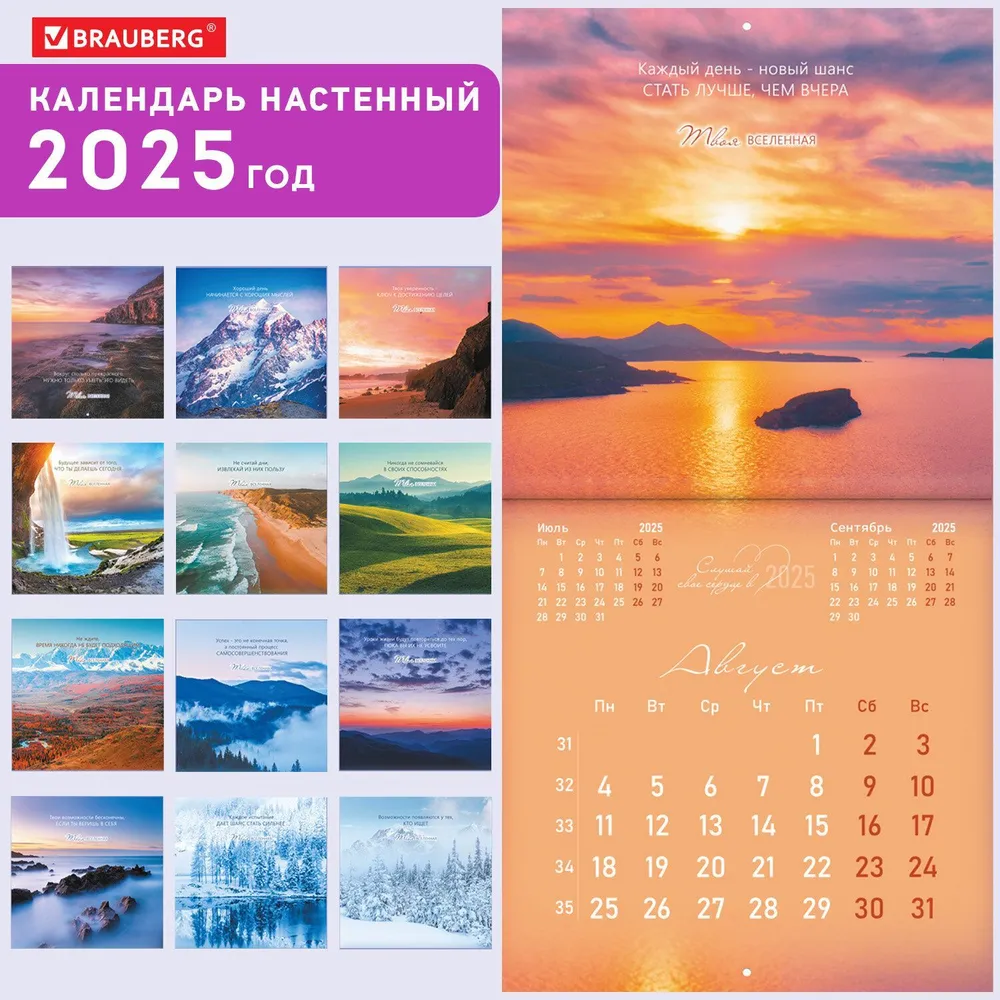 Календарь настенный перекидной на 2025 г., BRAUBERG, 12 листов, 29х29 см, "Твоя вселенная", 116160